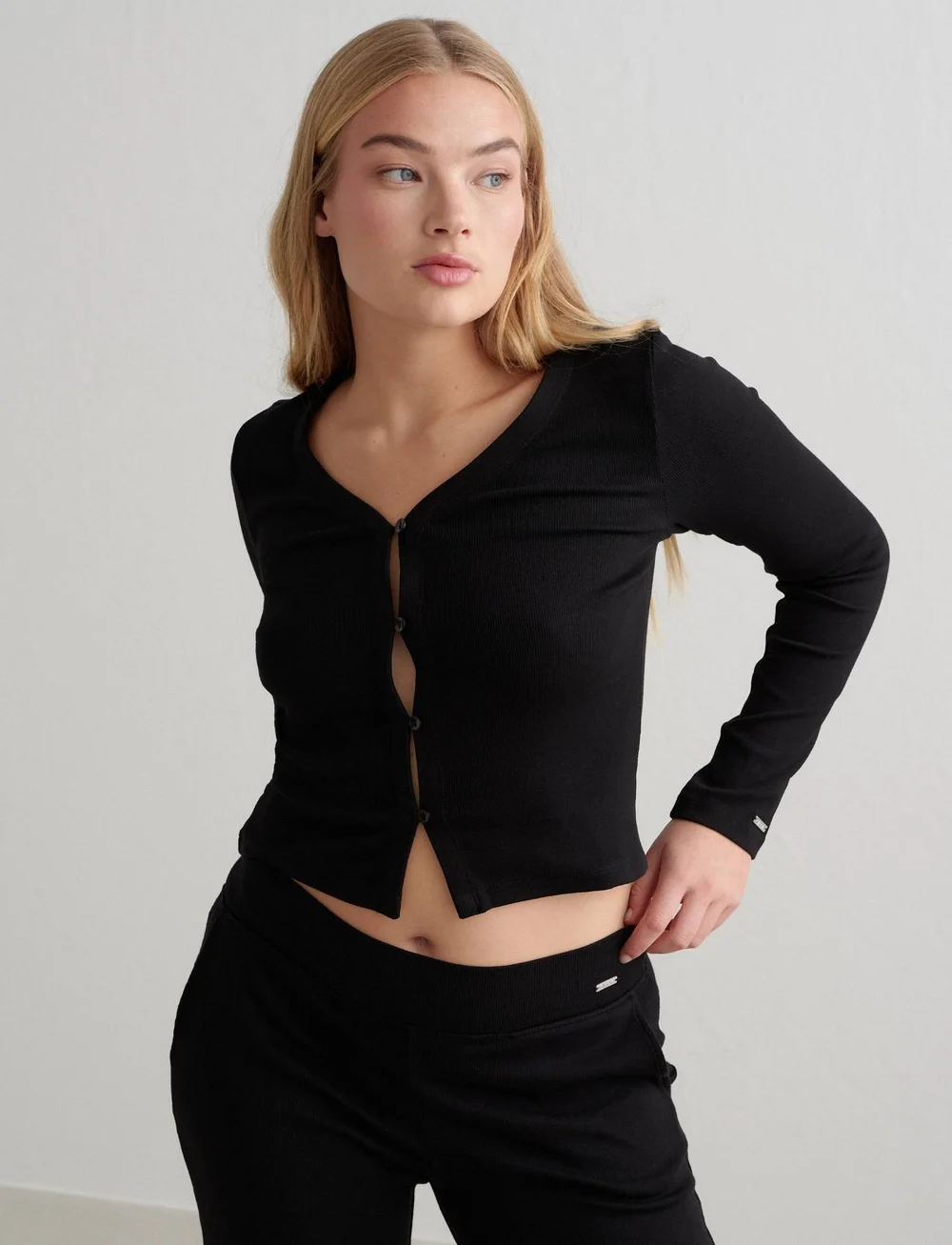 aim´n - Ease Ribbed Cardigan - langarmshirts - black - 0