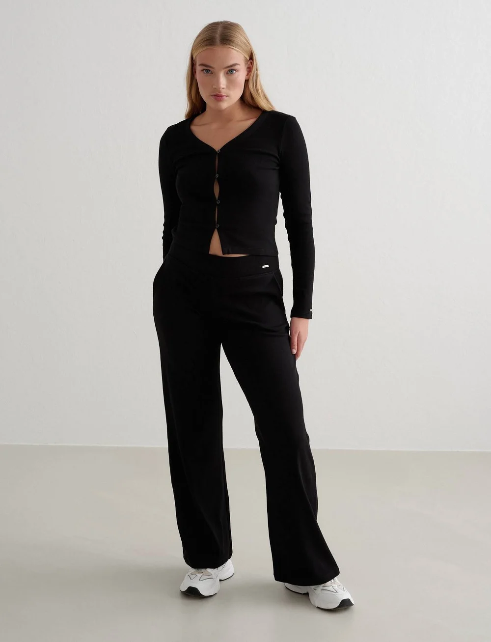 aim´n - Ease Ribbed Wide Pants - casual - black - 0