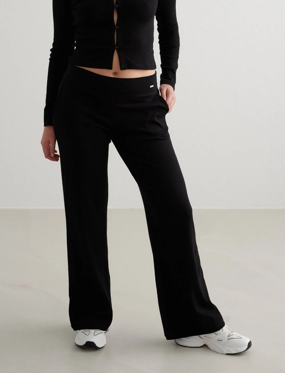 aim´n - Ease Ribbed Wide Pants - casual - black - 4