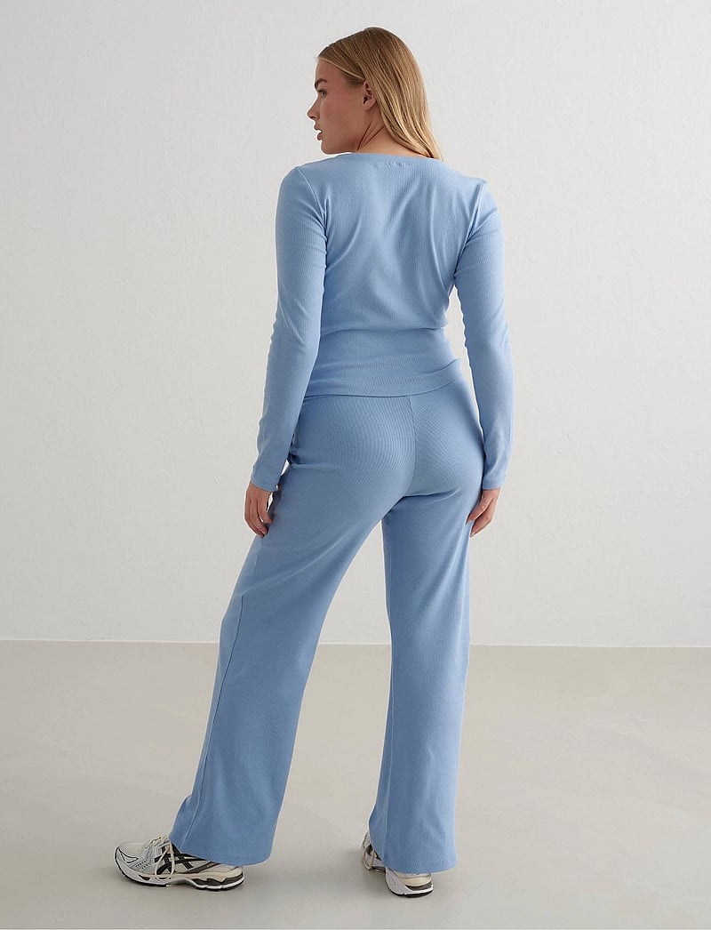 aim´n - Ease Ribbed Wide Pants - casual byxor - blue mist - 4