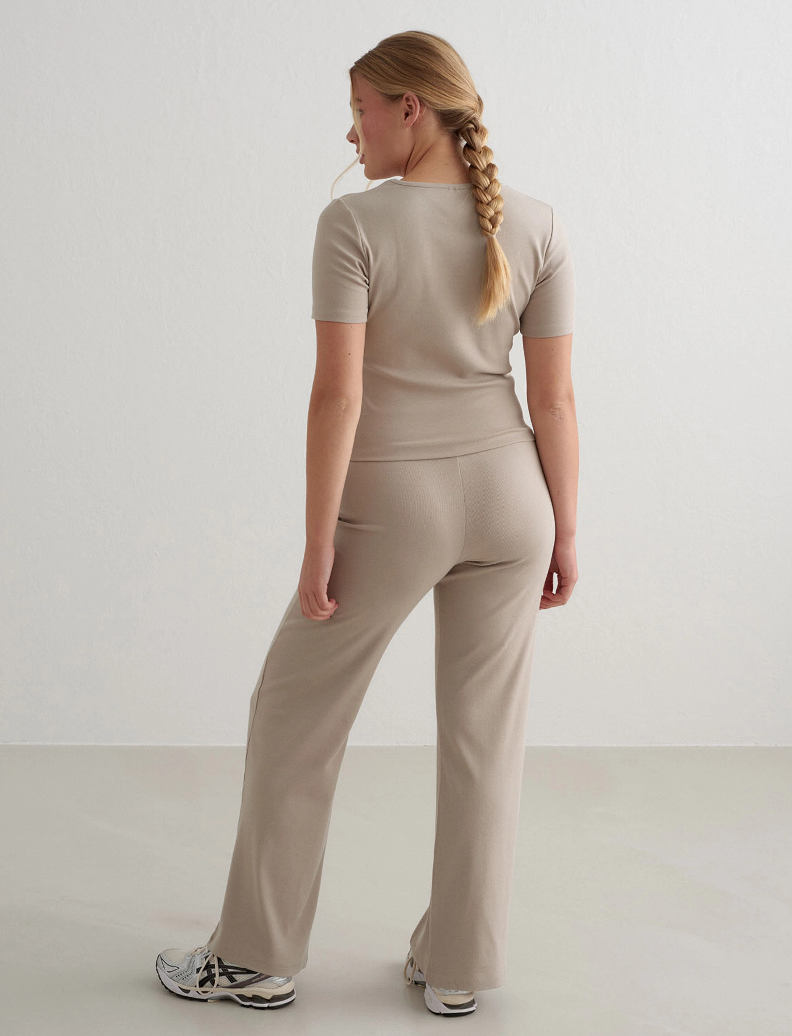 aim´n - Ease Ribbed Wide Pants - casual byxor - dark clay - 5