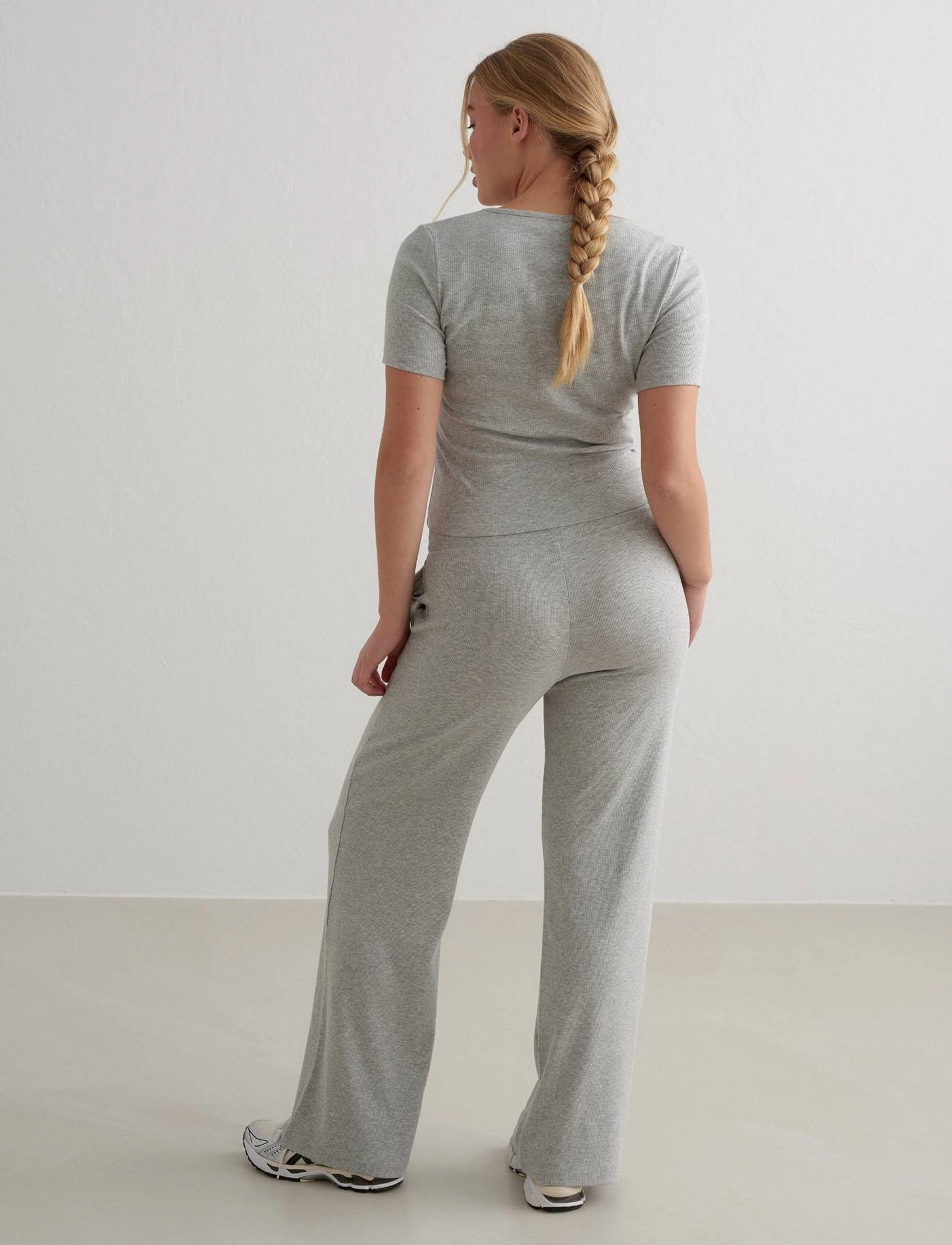 aim´n - Ease Ribbed Wide Pants - sportbyxor - grey melange - 3