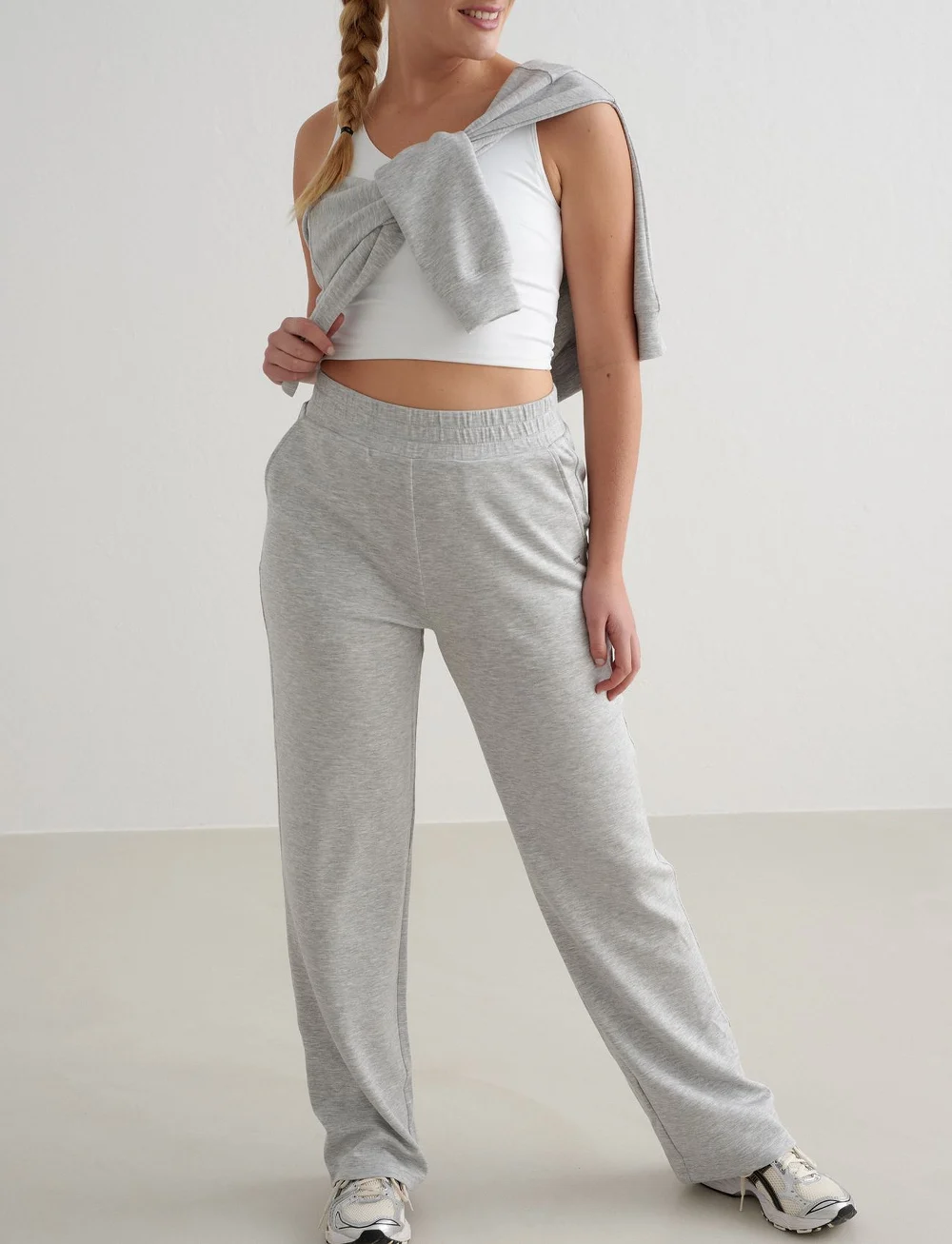 aim´n - Comfy Modal Wide Pants - casual - light grey melange - 4