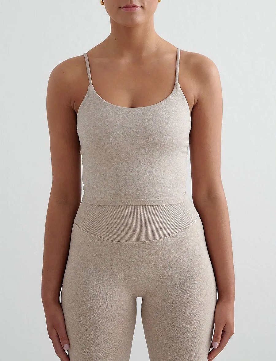 aim´n - Shape Seamless Strap Singlet - Õlapaeltega pluusid - beige melange - 0