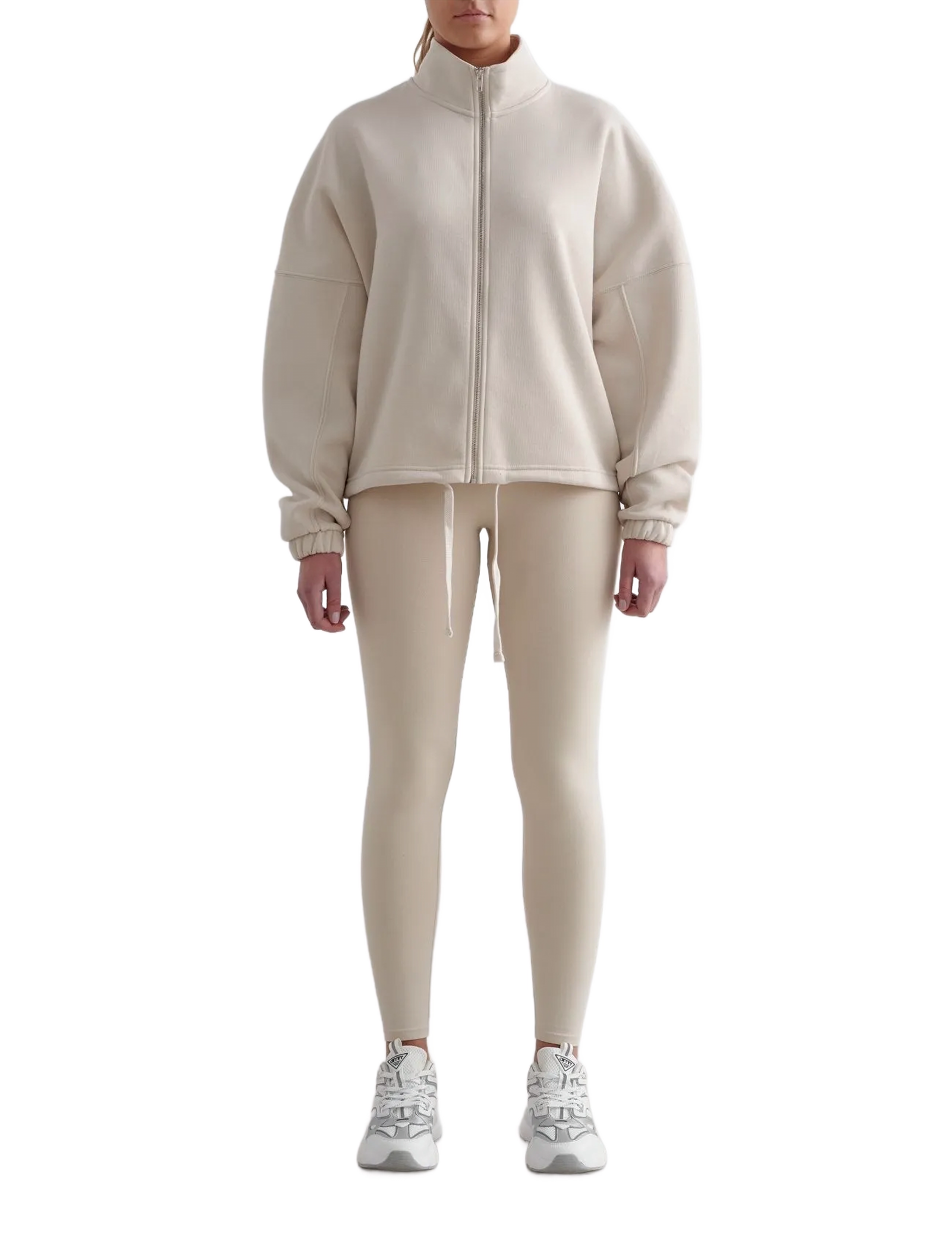 aim ́n Campus Sweat Zip Jacket, Kvinder, Lynlås Sweatjakke Med Snørekant, Cream, Str: L