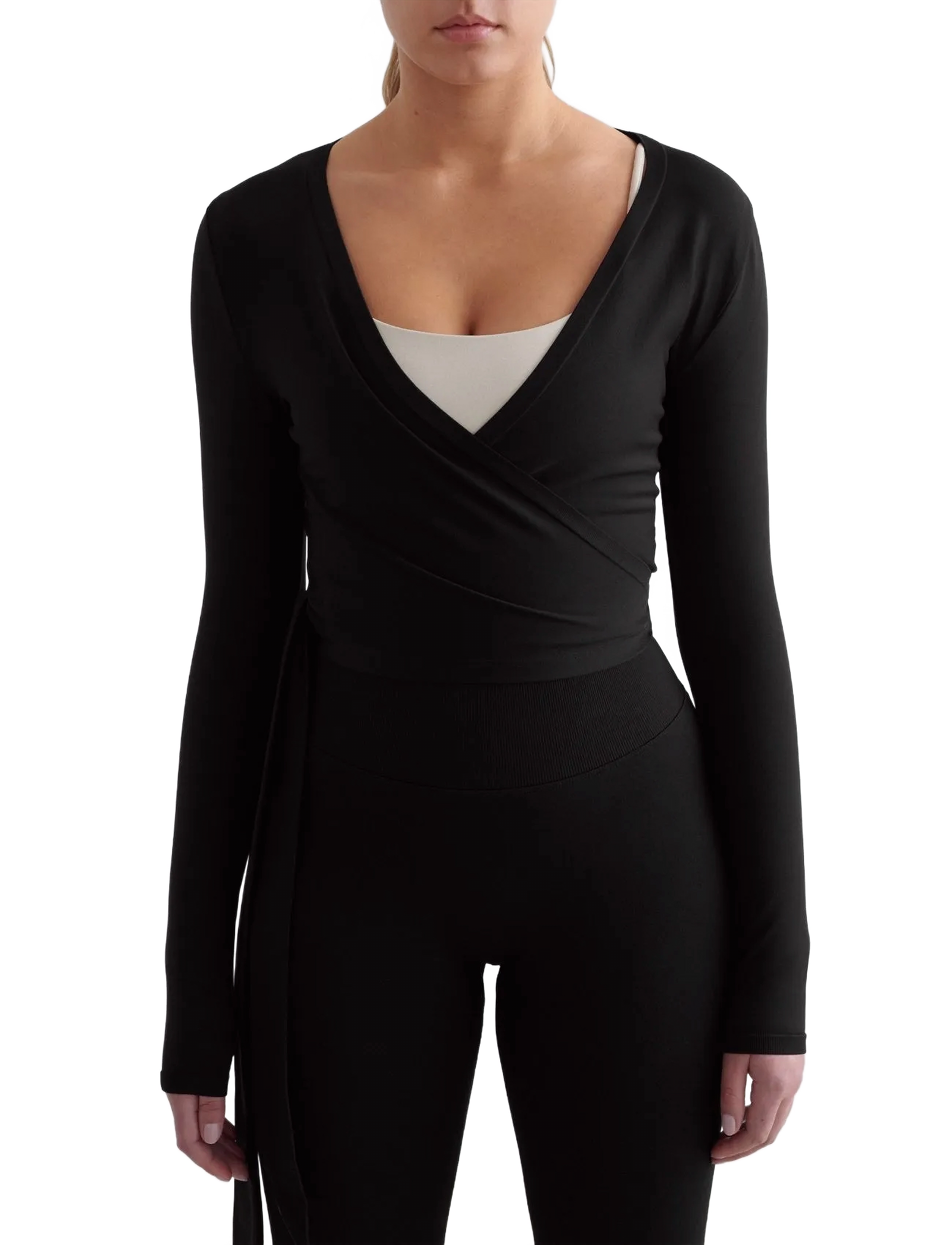 aim ́n Shape Seamless Wrap Long Sleeve, Kvinder, Kort Slå Om Langærmet Top, Sort, Str: L