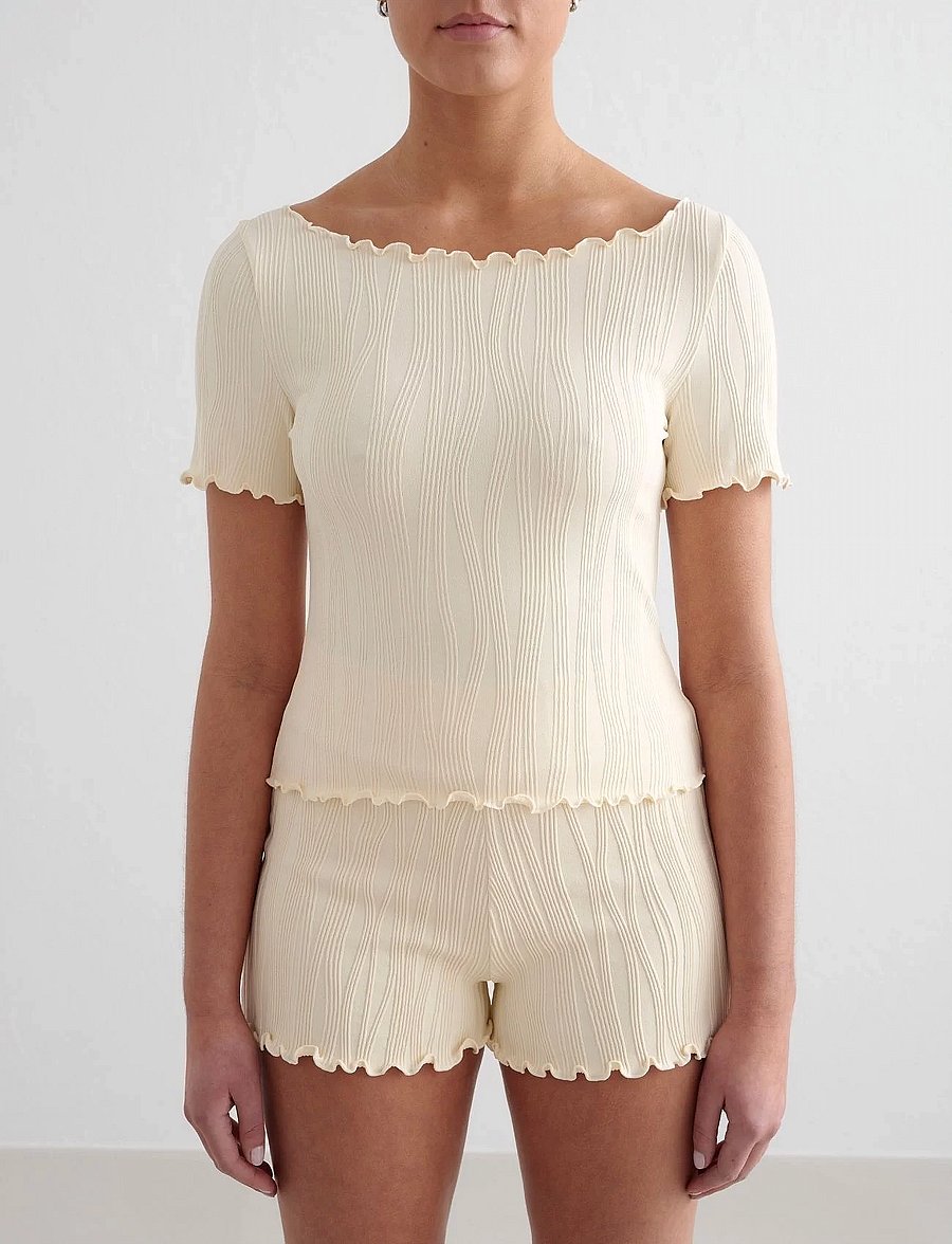 aim´n - Tulip Short Sleeve Top - t-shirts - almond white - 0
