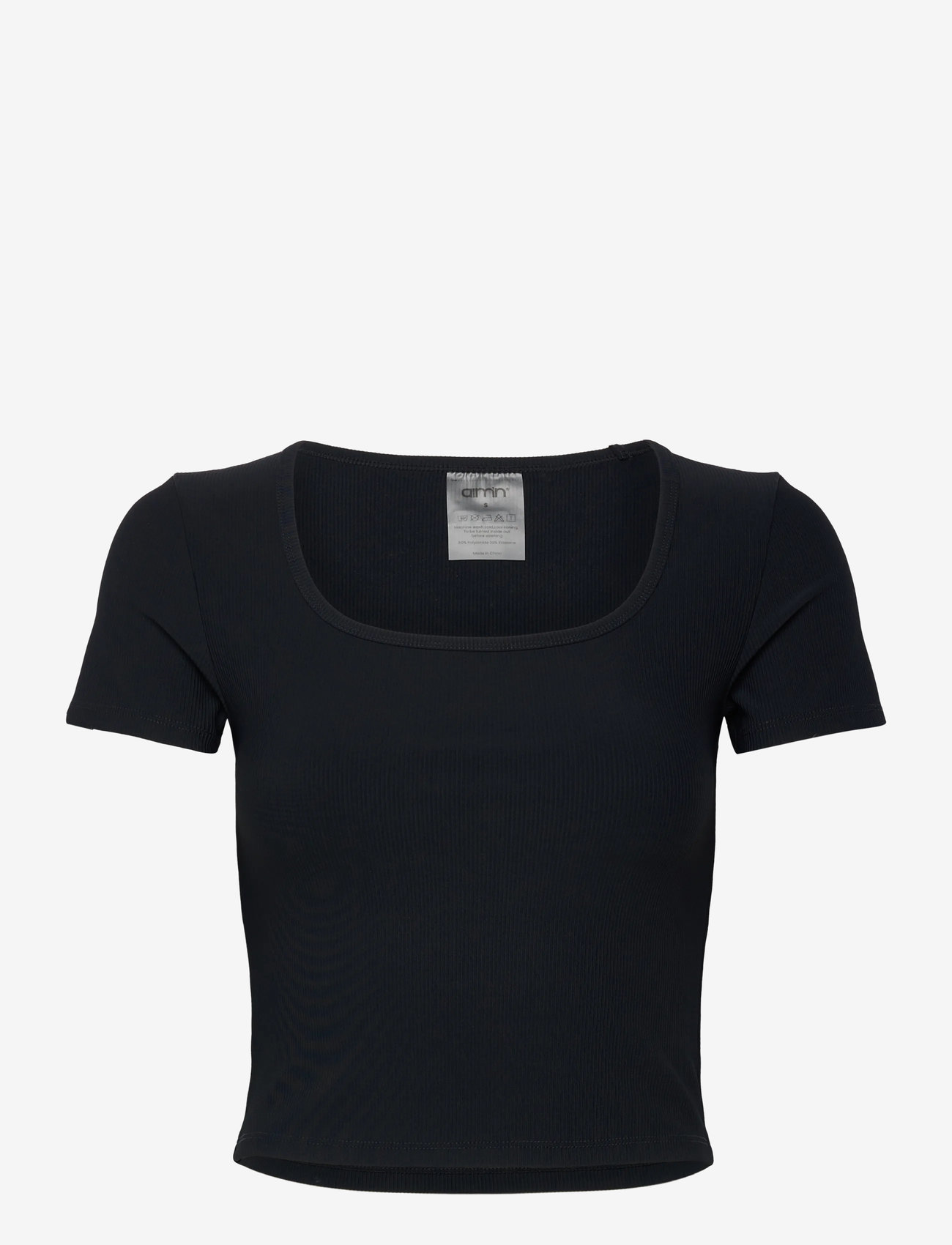 aim´n - Ribbed Performance Short Sleeve - crop tops - black - 1