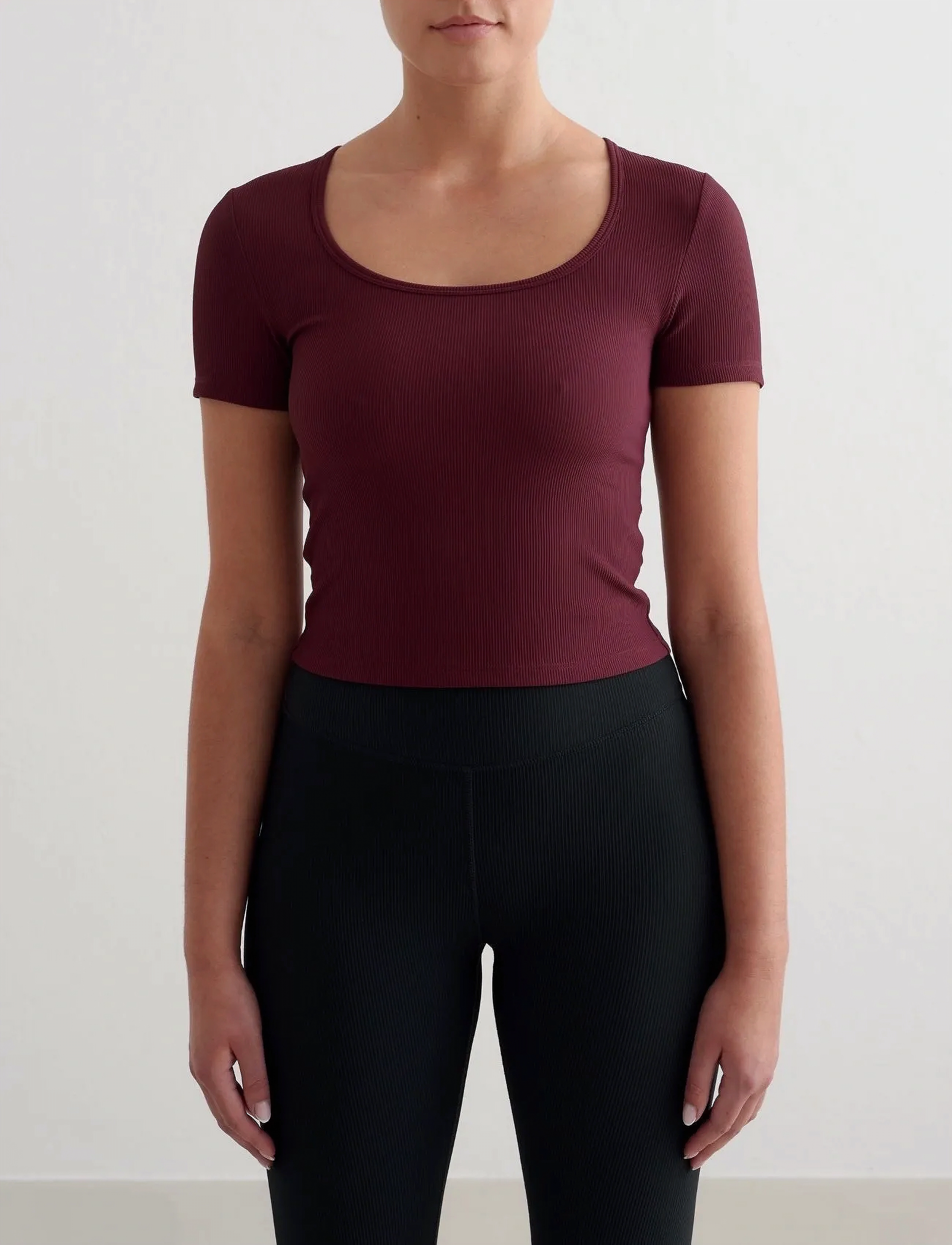 aim ́n Ribbed Performance Short Sleeve, XS, Burgundy, Sport Crop Overdele > Sport Short-sleeved Crop Overdele, Dame