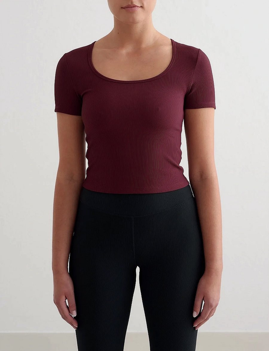 aim´n - Ribbed Performance Short Sleeve - nabapluusid - cherry - 0