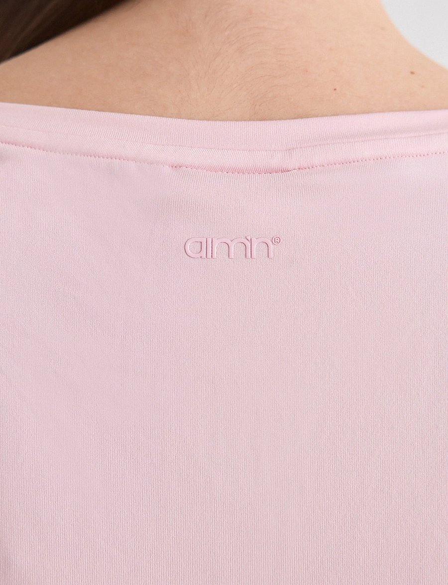 aim´n - Soft Basic Roll Sleeve Top - t-särgid - ballerina - 4