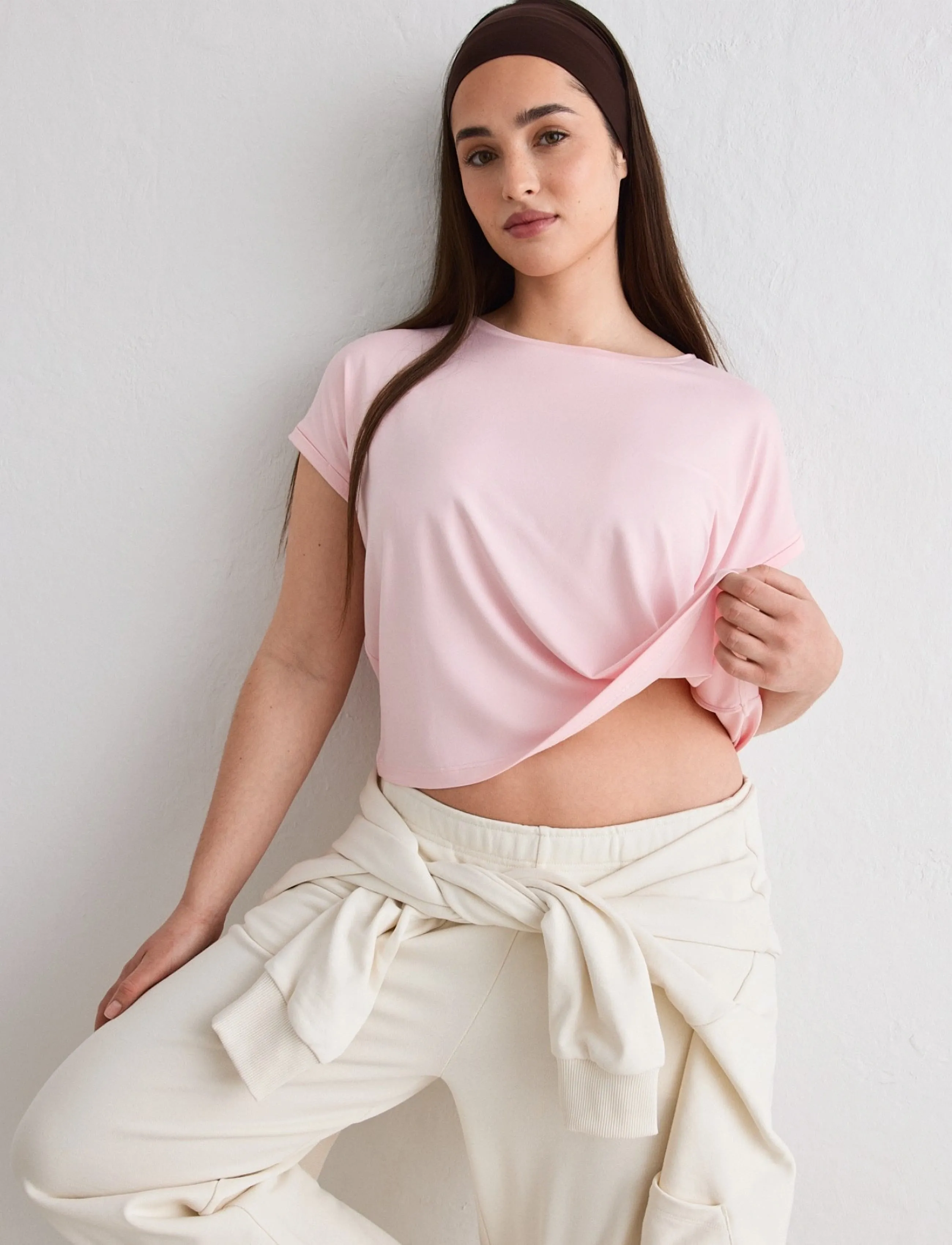 aim´n - Soft Basic Roll Sleeve Top - t-särgid - ballerina - 5