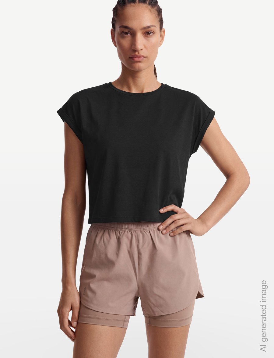 aim´n - Soft Basic Roll Sleeve Top - t-särgid - black - 3