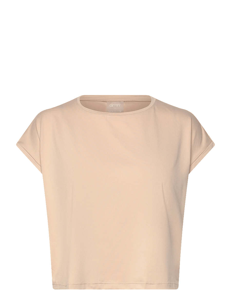 aim´n - Soft Basic Roll Sleeve Top - t-särgid - cafe au lait - 0