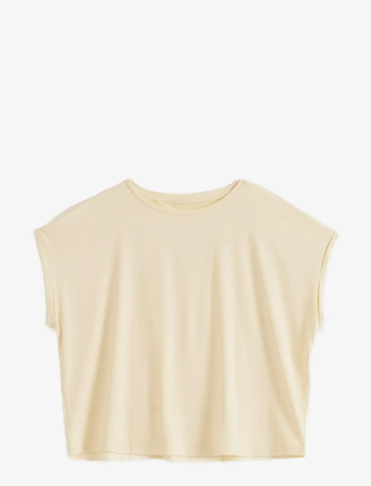 aim´n - Soft Basic Roll Sleeve Top - t-shirts - lemon white - 1