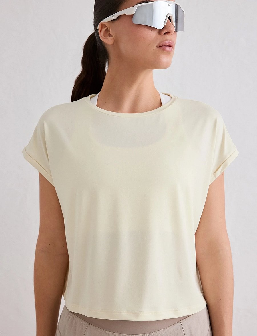 aim´n - Soft Basic Roll Sleeve Top - t-särgid - lemon white - 0