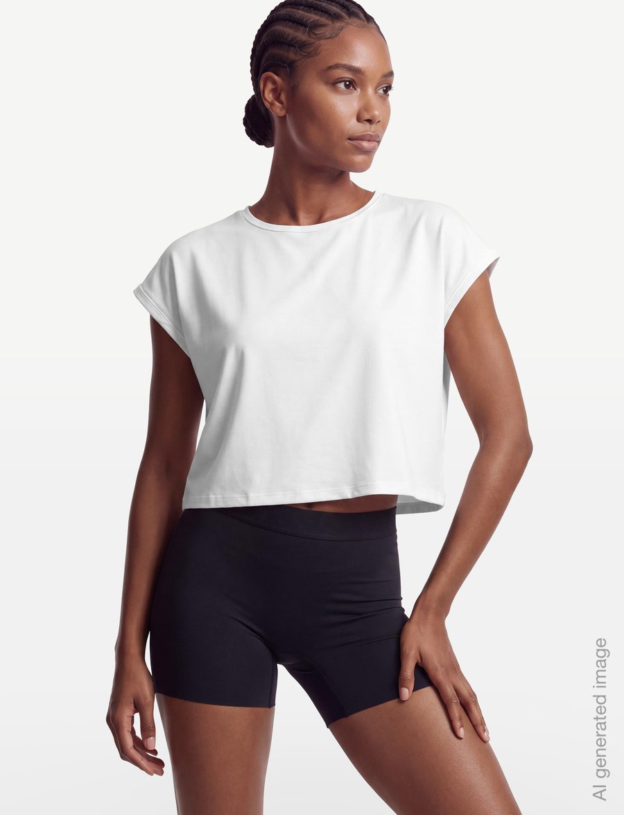 aim´n - Soft Basic Roll Sleeve Top - t-särgid - white - 3