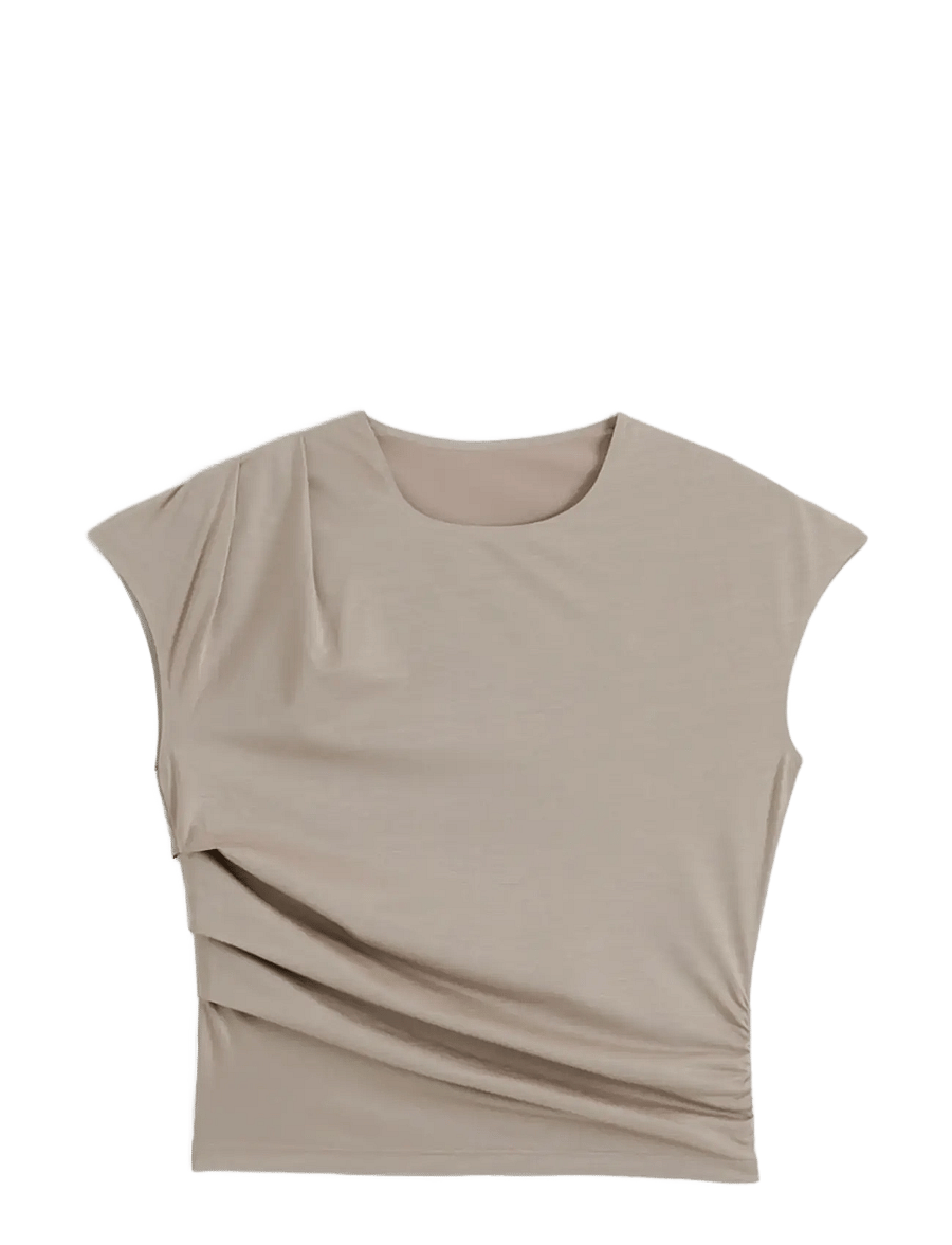 aim´n - Luminous Draped Short Sleeve - t-särgid - dark clay - 1