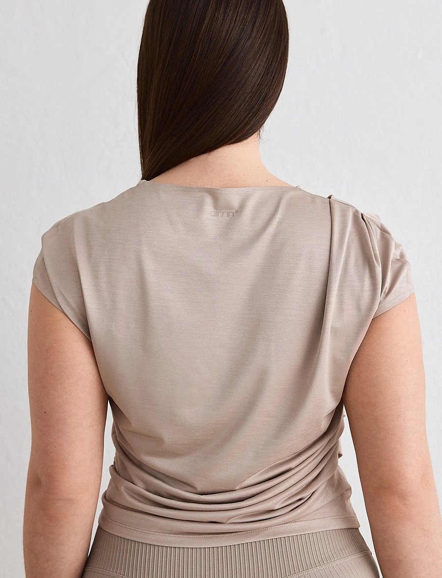 aim´n - Luminous Draped Short Sleeve - t-särgid - dark clay - 2