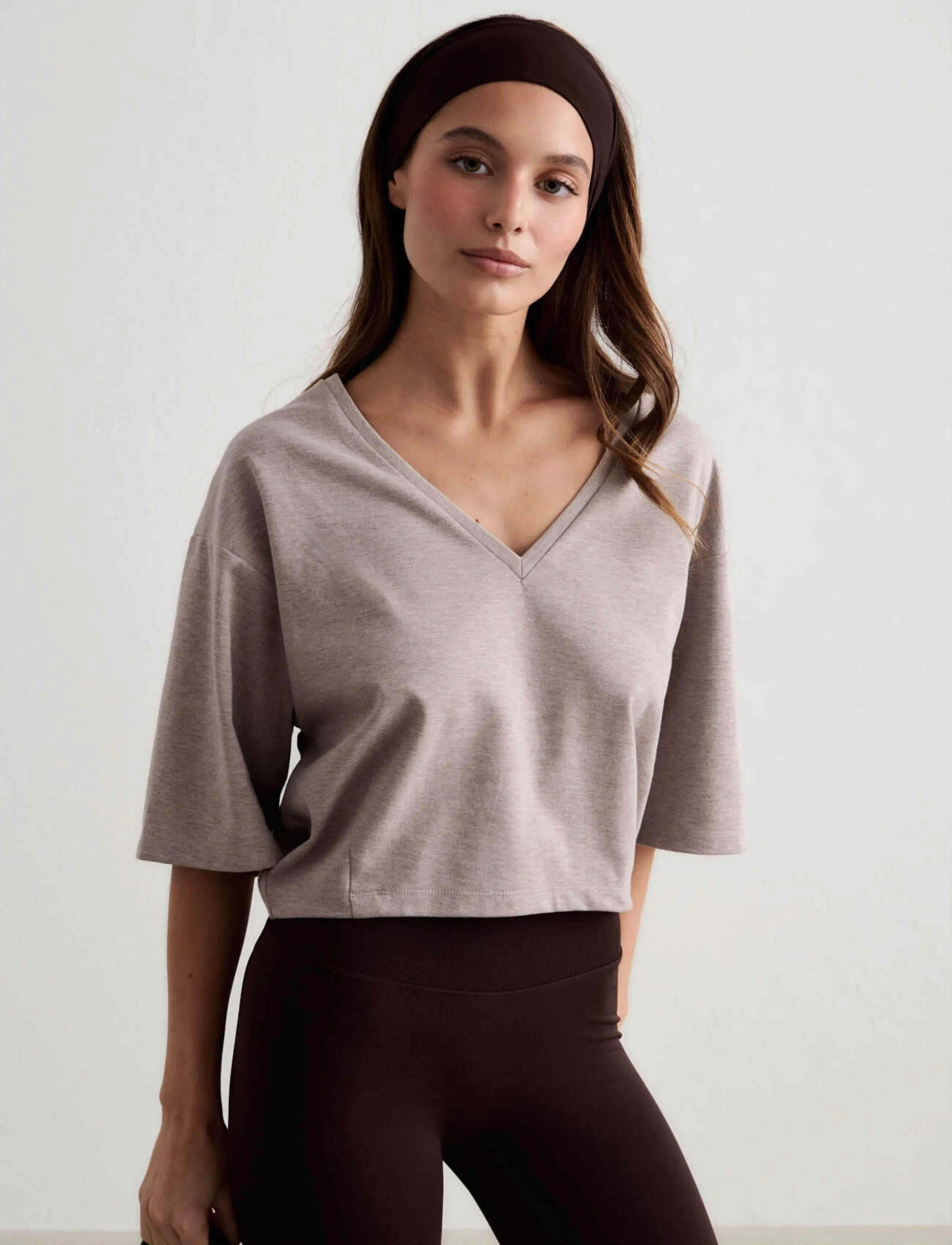 aim´n Elevated T-shirt - T-shirts - ESPRESSO MELANGE / beige