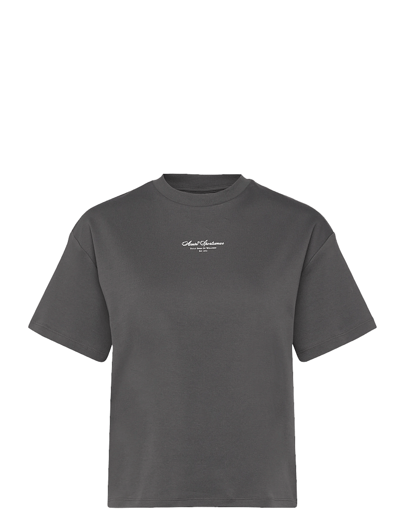 aim´n - Script Boxy T-shirt - t-shirts - shadow grey - 1