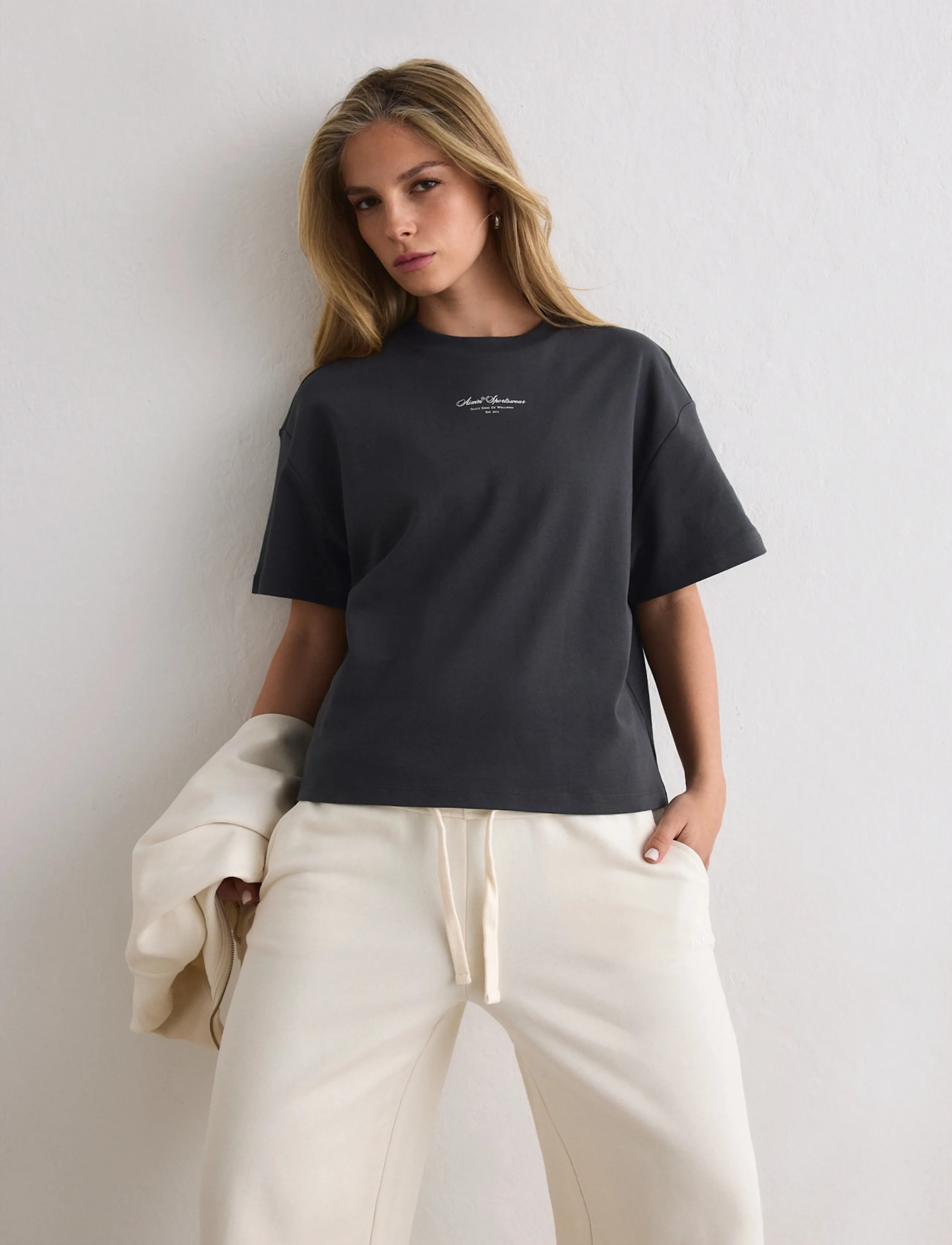 aim ́n Script Boxy T-Shirt, XL, Grey, Sports Overdele & T-shirts > Sport T-shirts, Dame