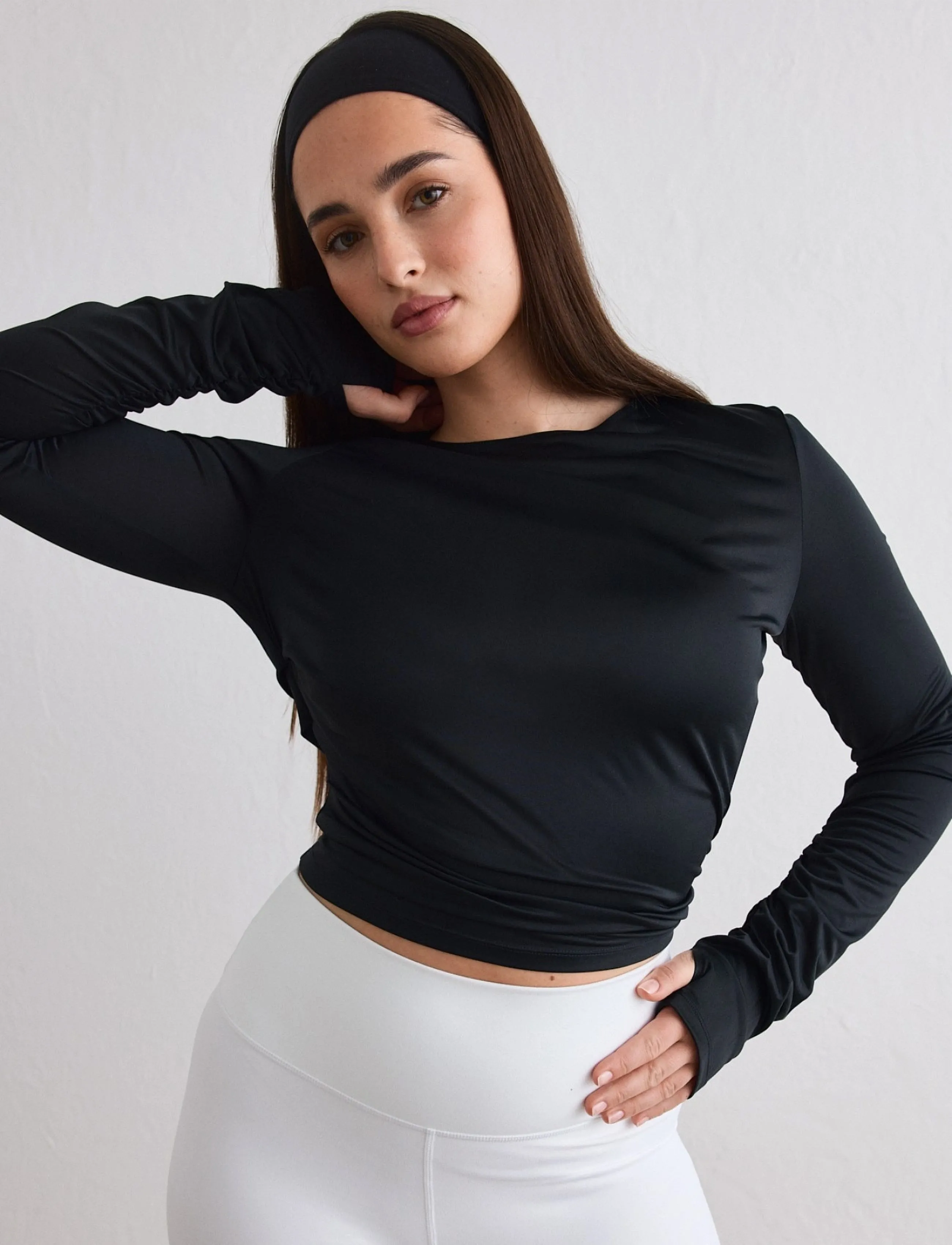 aim´n Luminous Draped Long Sleeve - Hauts de sport - BLACK / black