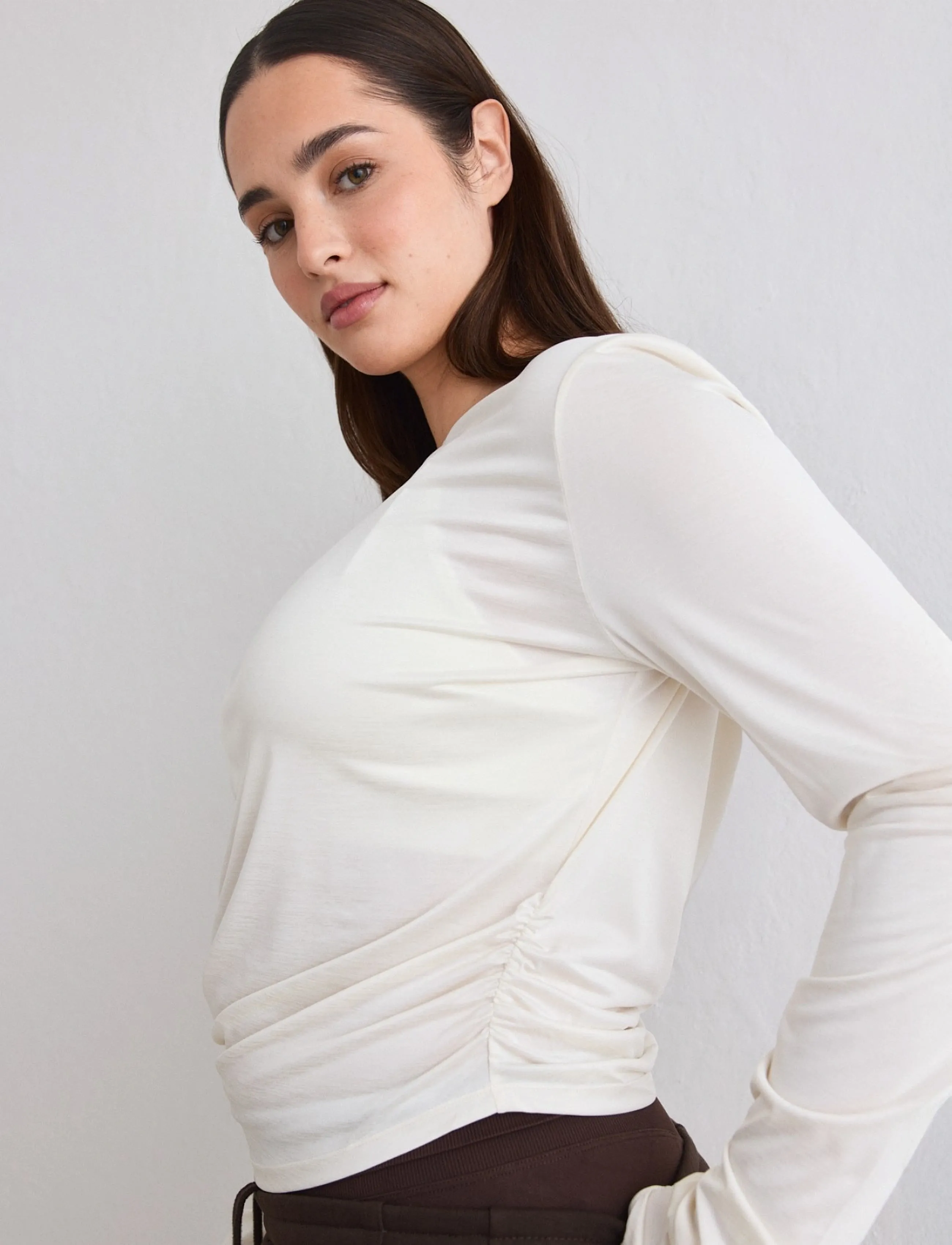 aim´n - Luminous Draped Long Sleeve - langarmshirts - off white - 2