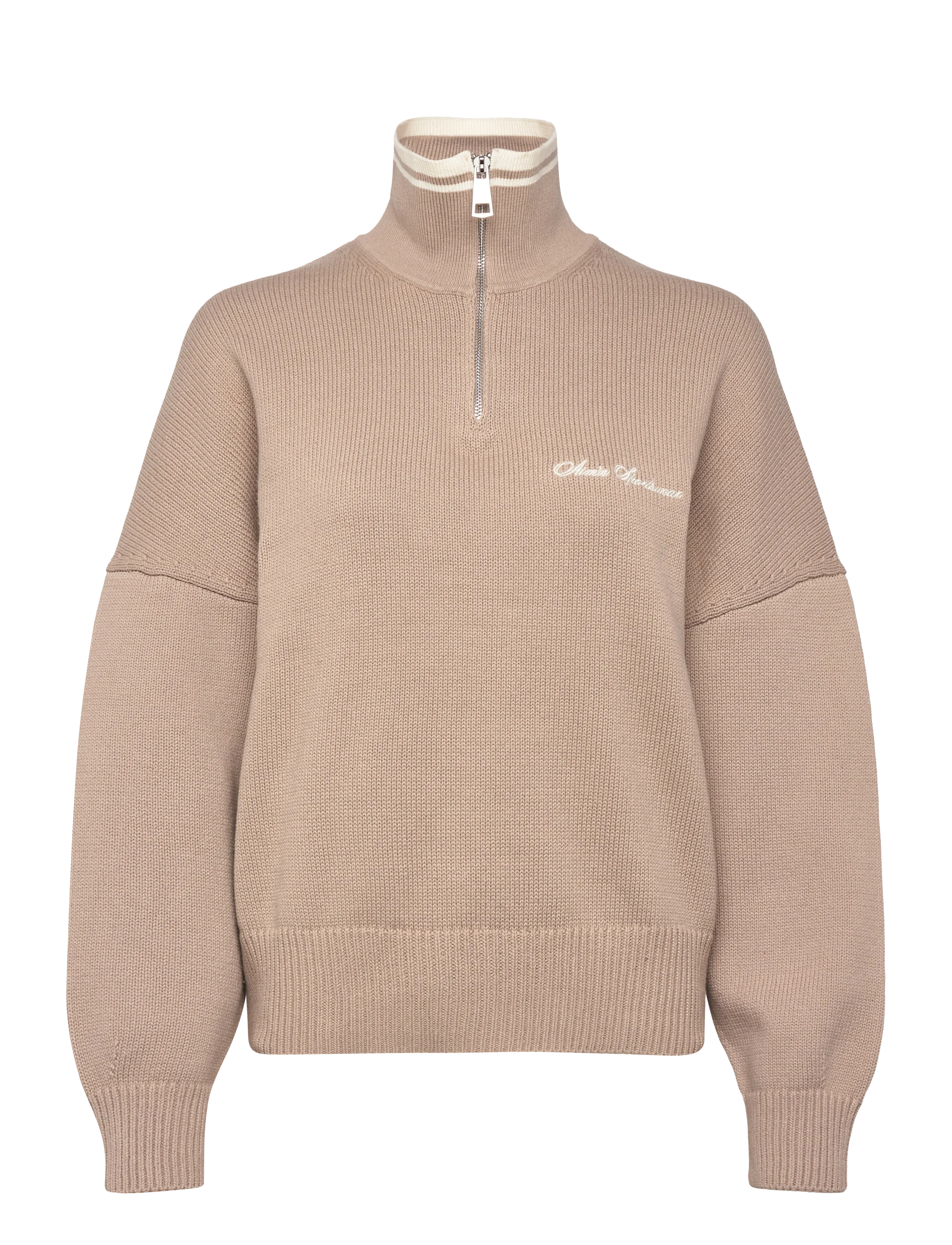 aim´n Cotton Knit Half Zip - Sweatshirts - DARK CLAY / beige