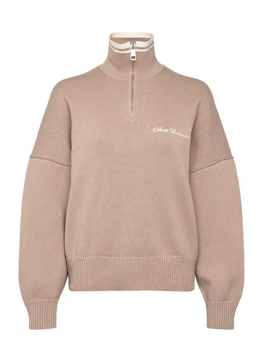 aim´n - Cotton Knit Half Zip - sweatshirts - dark clay - 1