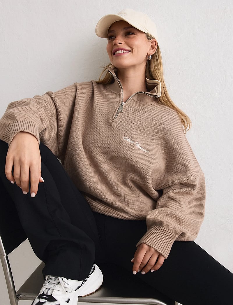 aim´n - Cotton Knit Half Zip - sweatshirts - dark clay - 0