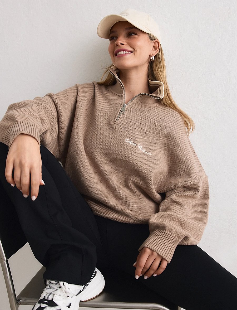 aim´n - Cotton Knit Half Zip - sweatshirts - dark clay - 0