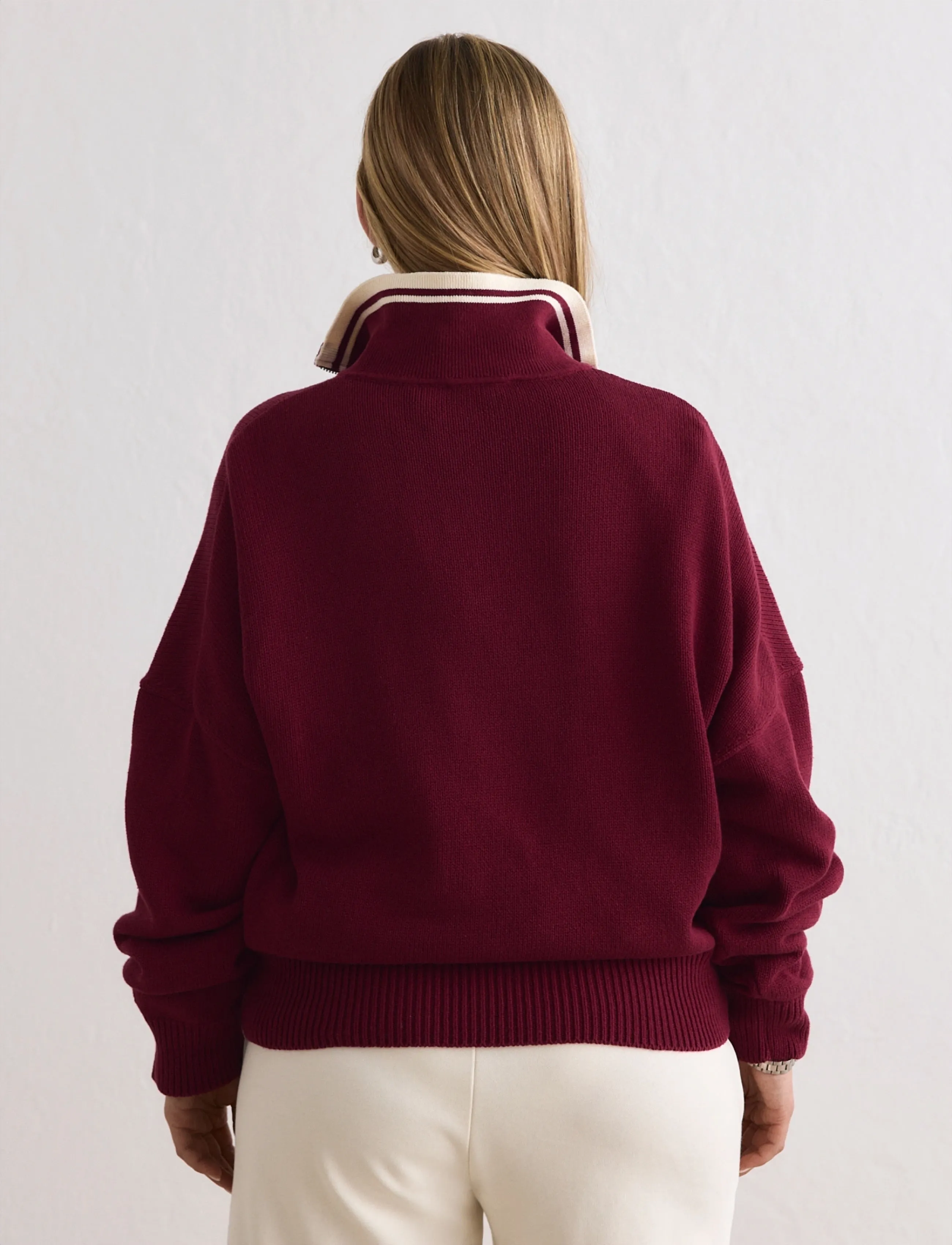 aim´n - Cotton Knit Half Zip - sweatshirts - ruby - 4