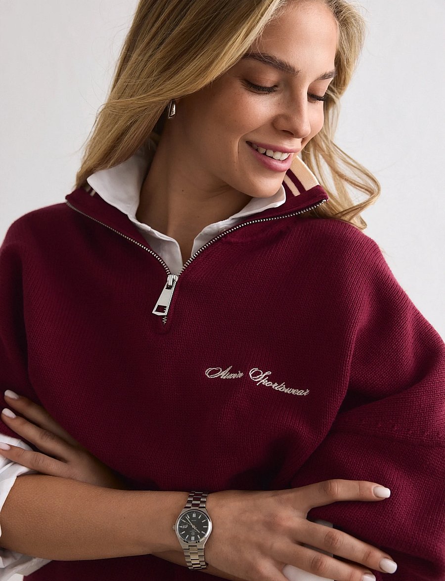 aim´n - Cotton Knit Half Zip - sweatshirts - ruby - 5
