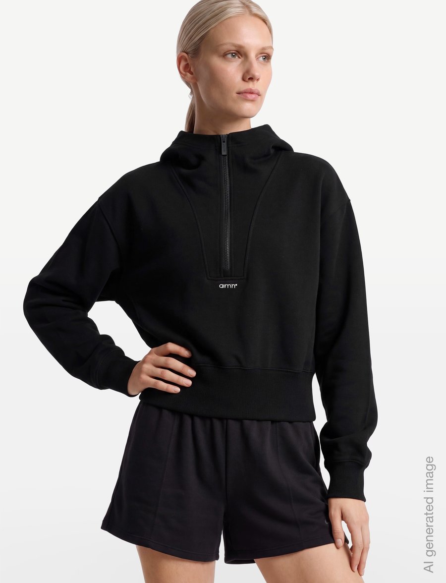 aim´n - Sportif Half Zip Hood - kapuutsiga dressipluusid - black - 3
