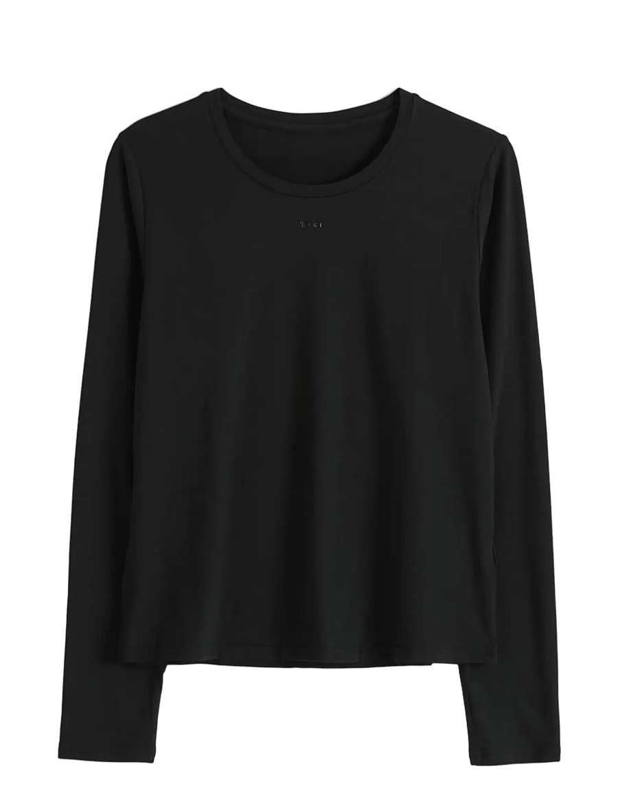 aim´n - Soft Basic Round-Neck Long Sleeve - langarmshirts - black - 1