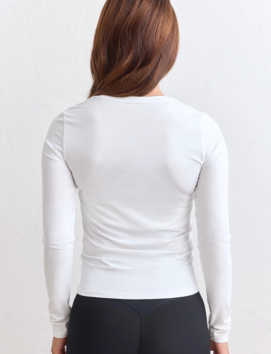 aim´n - Soft Basic Round-Neck Long Sleeve - langarmshirts - white - 4