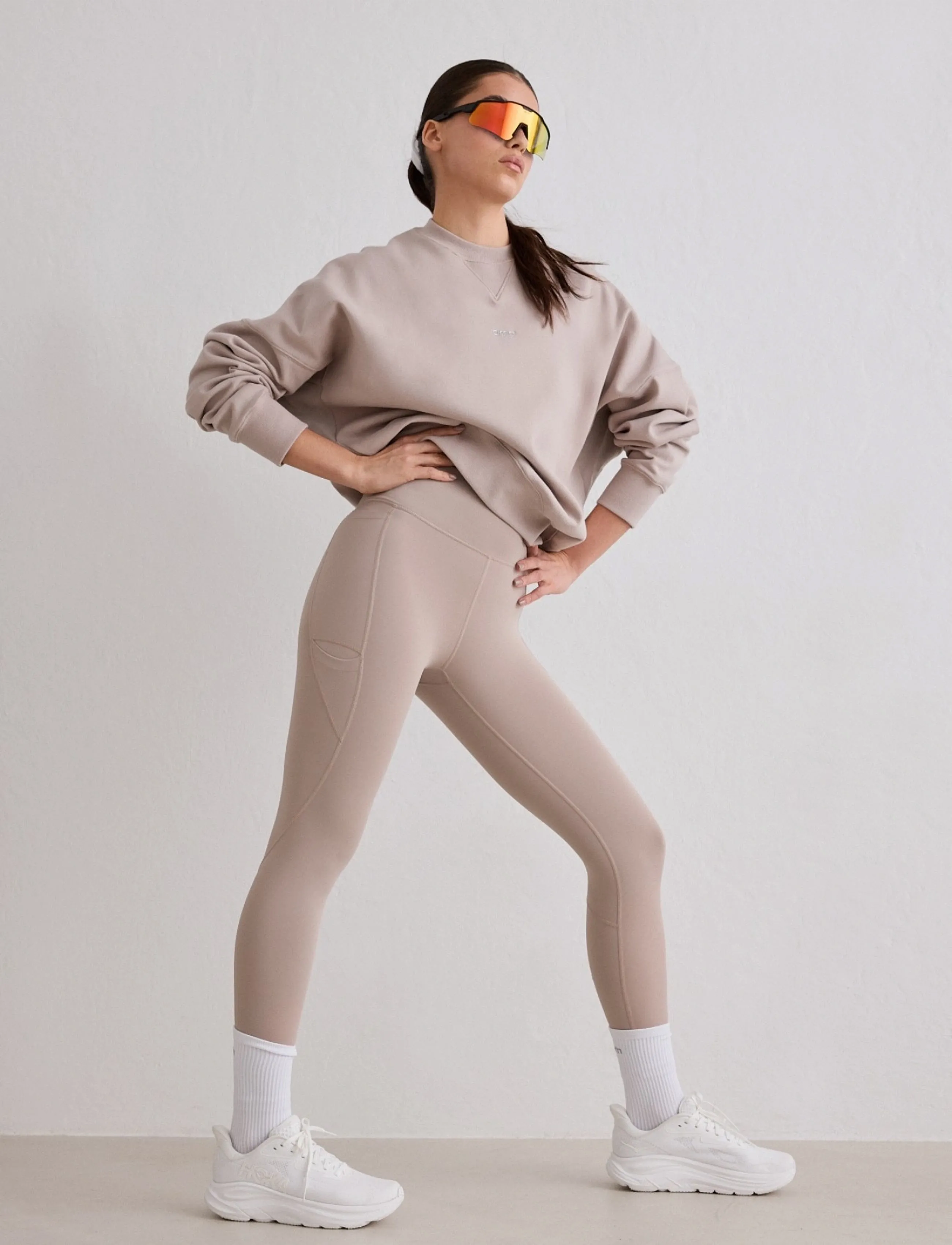 aim ́n Running Tights 7/8, Kvinder, 7/8 Højtaljede Løbetights Med Lommer, Beige, Str: S