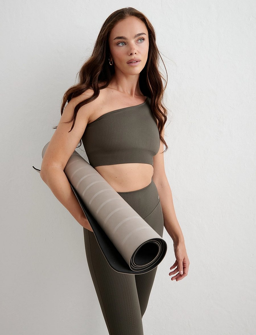 aim´n - Ribbed Seamless One Shoulder Bra - crop-tops - dark ivy - 0