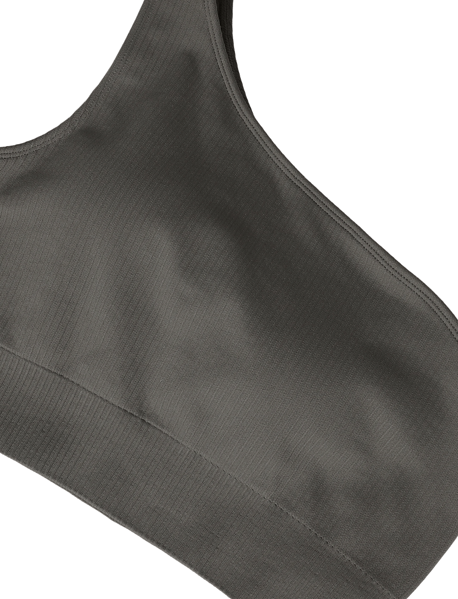 aim´n - Ribbed Seamless One Shoulder Bra - crop-tops - dark ivy - 5