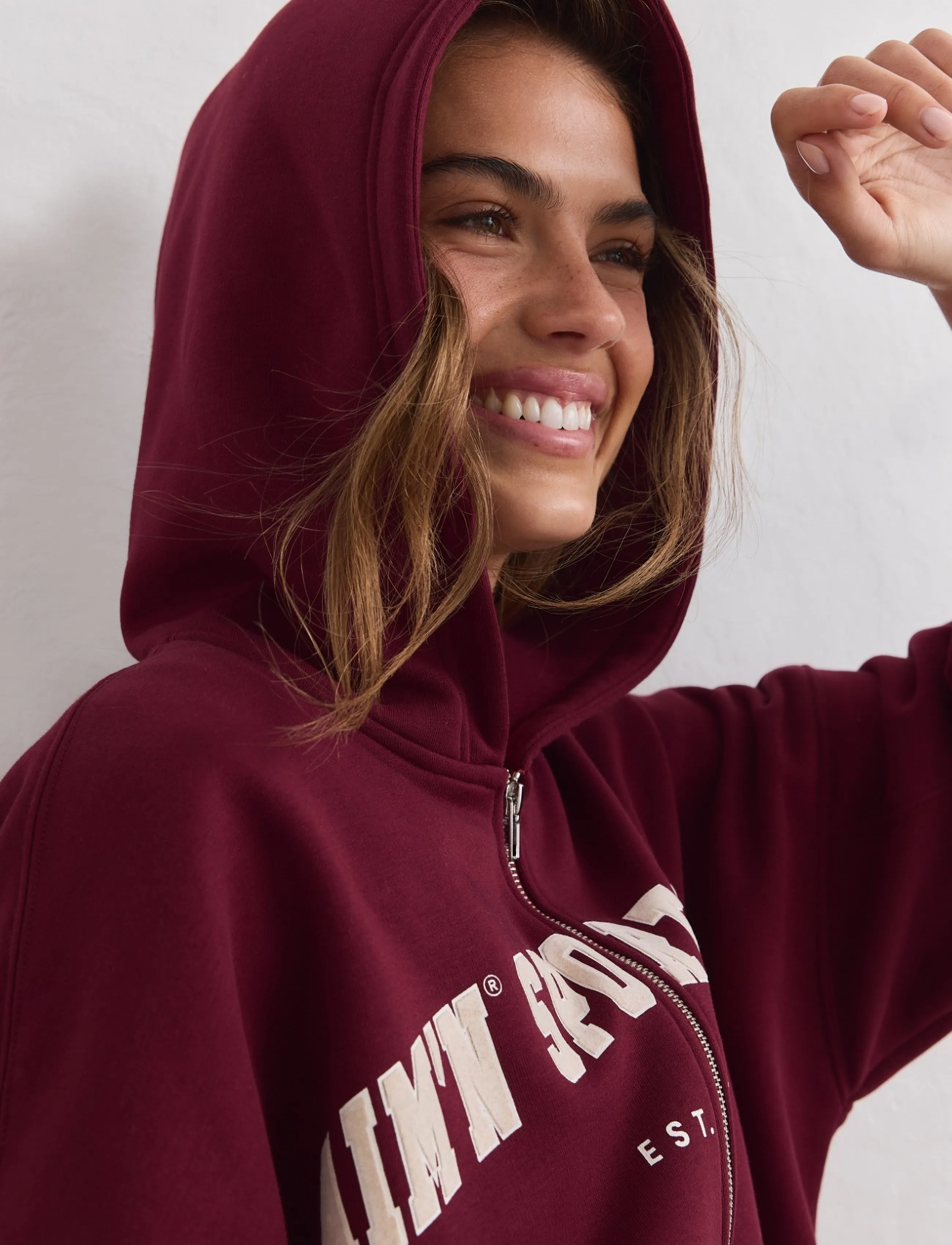 aim ́n Varsity Sweat Zip Hood, Kvinder, Varsity Lynlås Hættetrøje, Bordeaux, Str: M