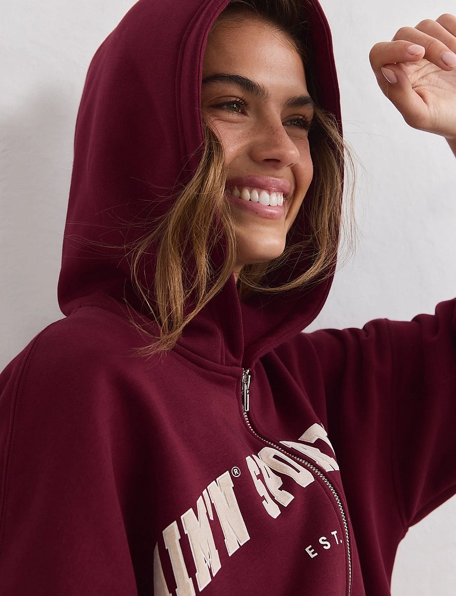 aim´n - Varsity Sweat Zip Hood - sweatshirts - merlot - 0