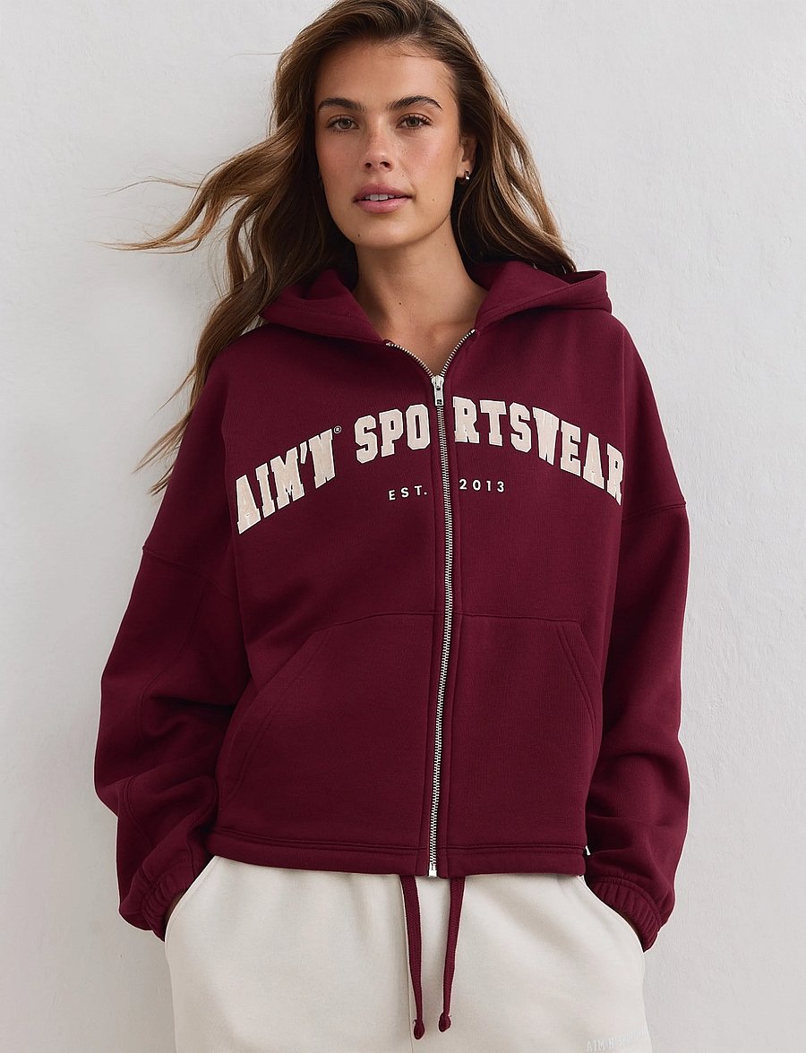 aim´n - Varsity Sweat Zip Hood - sweatshirts - merlot - 3
