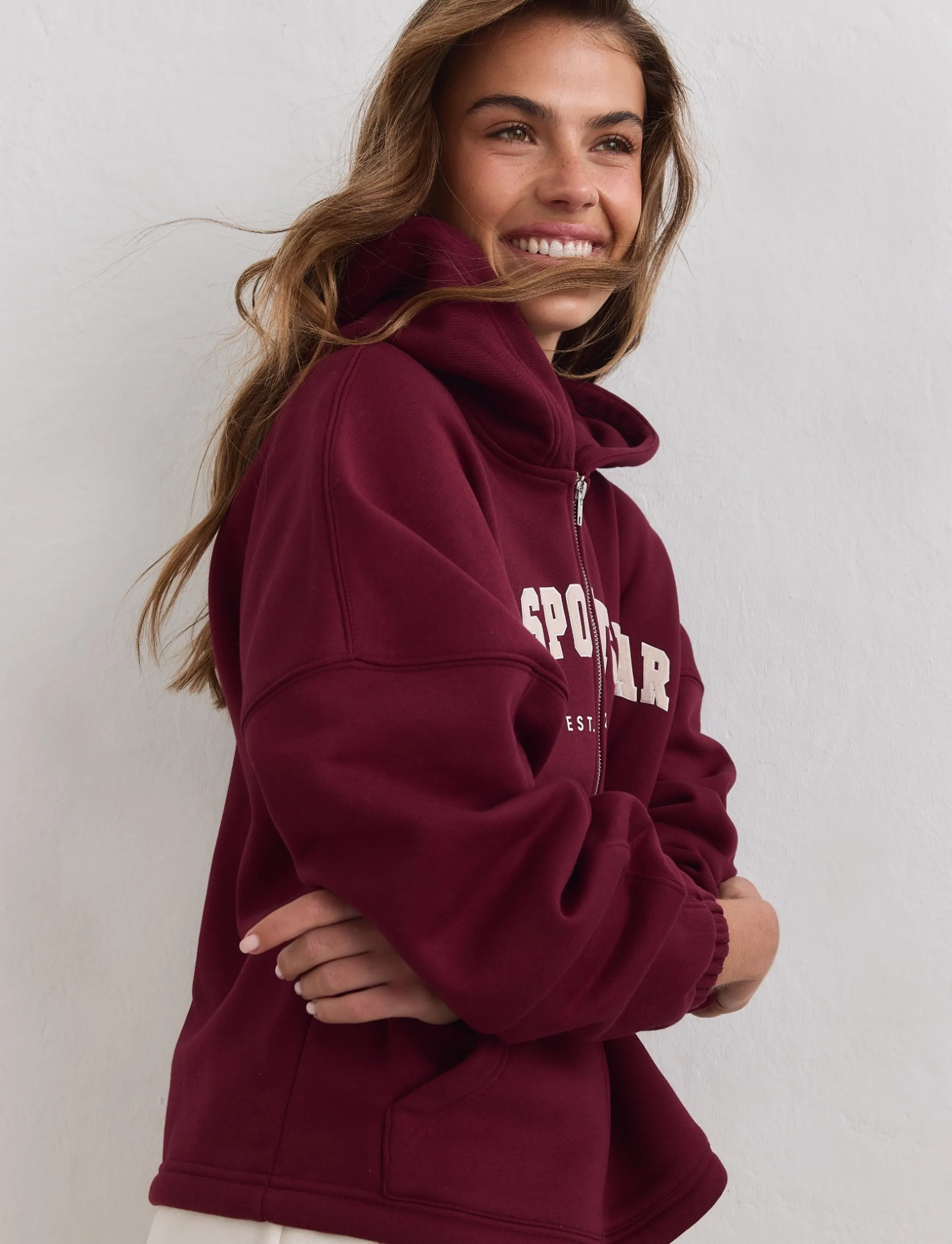 aim´n - Varsity Sweat Zip Hood - sweatshirts - merlot - 5
