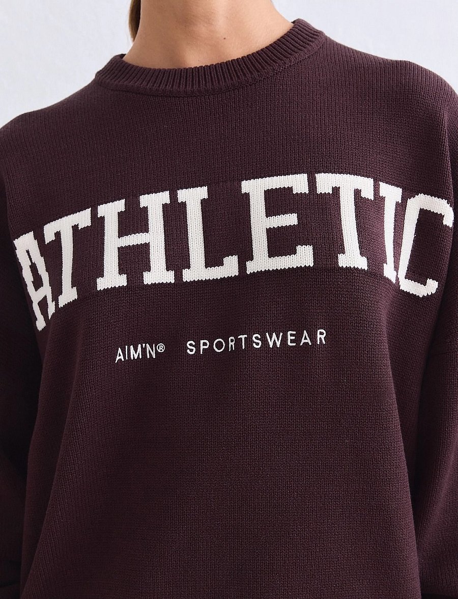 aim´n - Athletic Knit Sweatshirt - sweatshirts - chocolate - 4