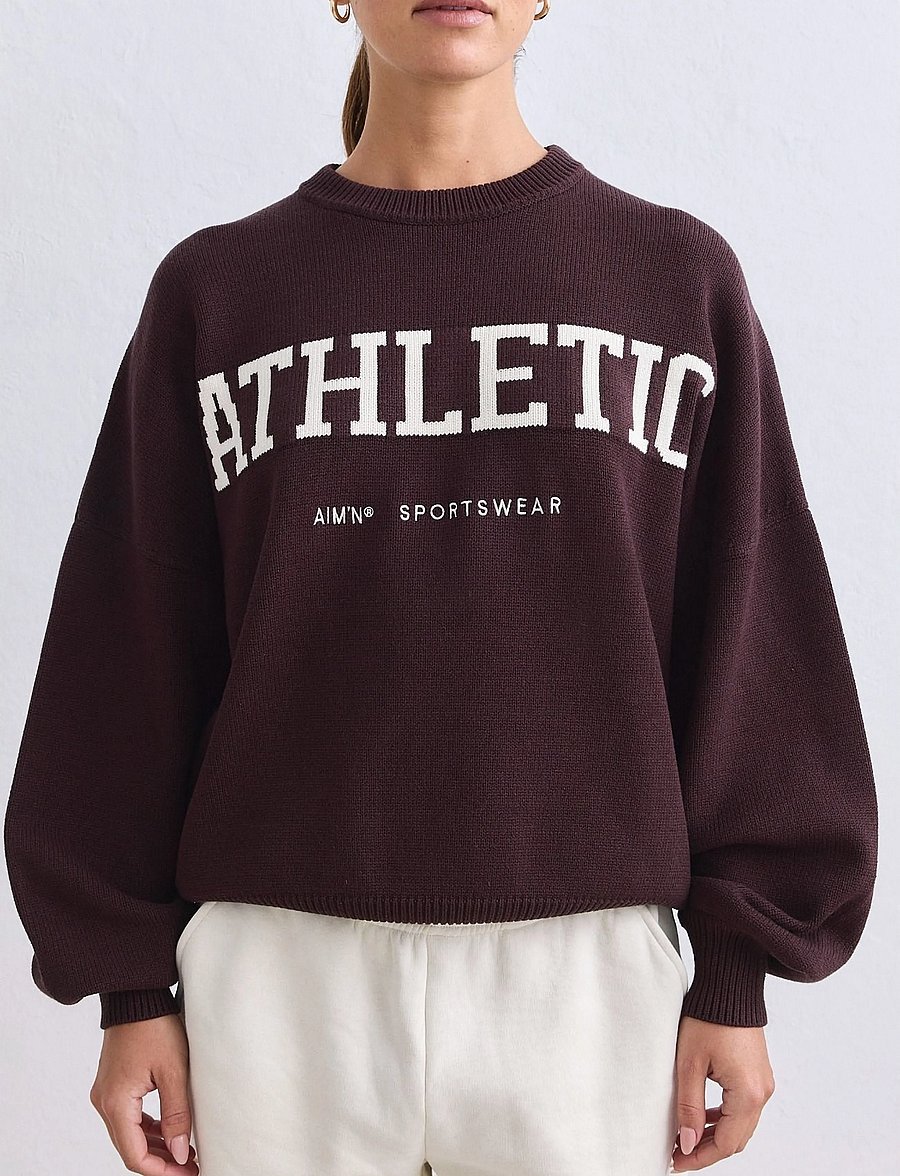 aim´n - Athletic Knit Sweatshirt - sweatshirts - chocolate - 5