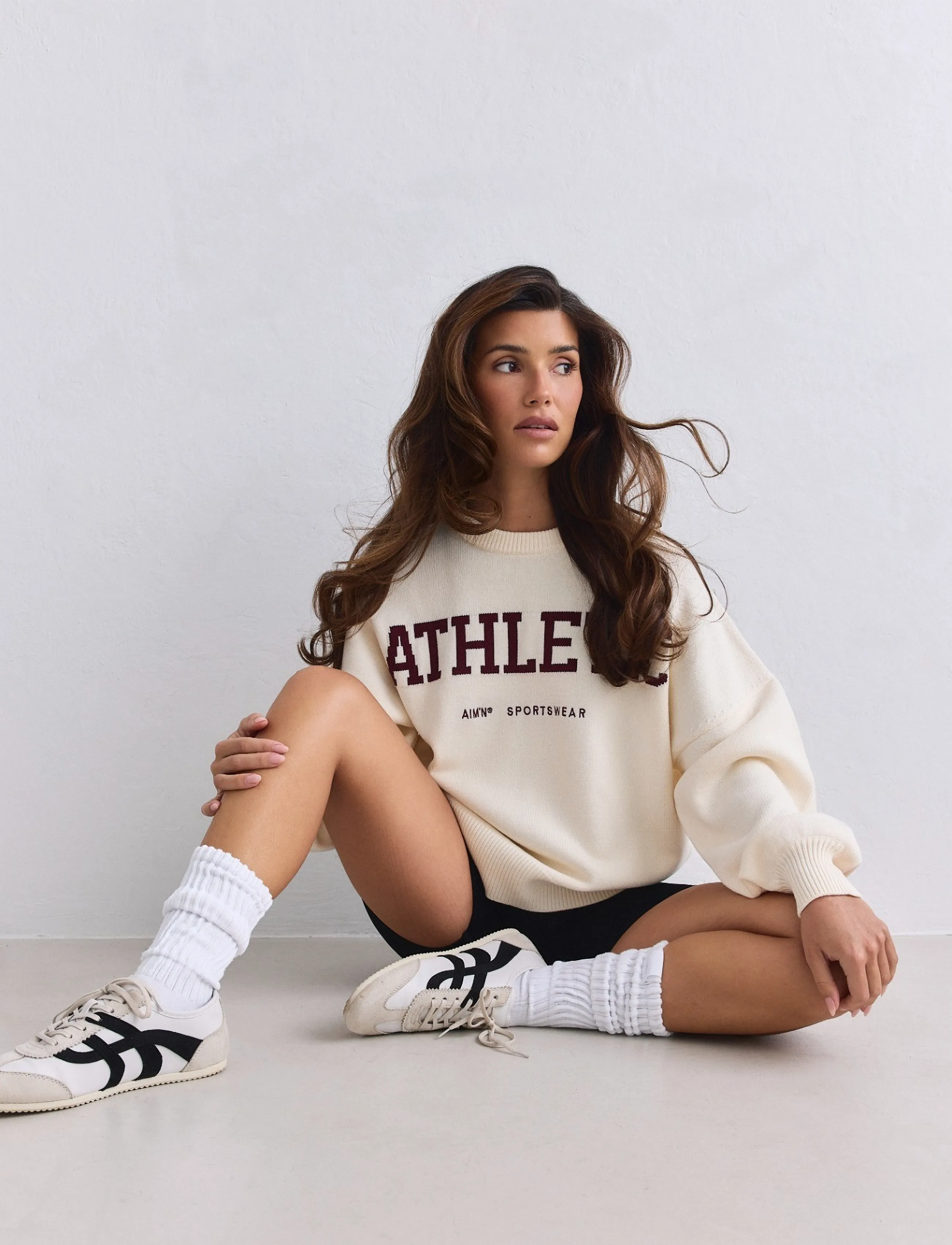 aim´n - Athletic Knit Sweatshirt - sweatshirts - cream - 3
