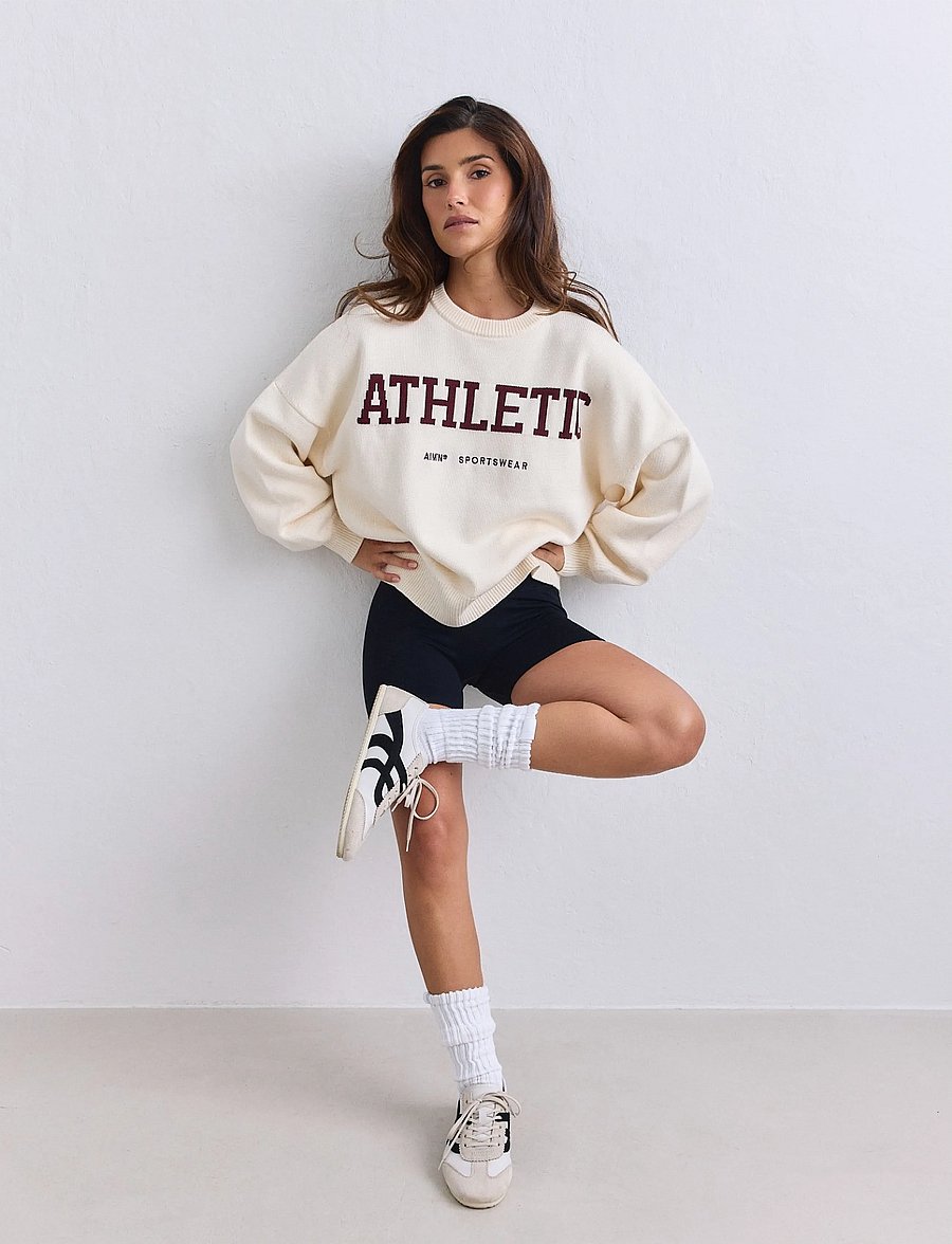 aim´n - Athletic Knit Sweatshirt - sweatshirts - cream - 5