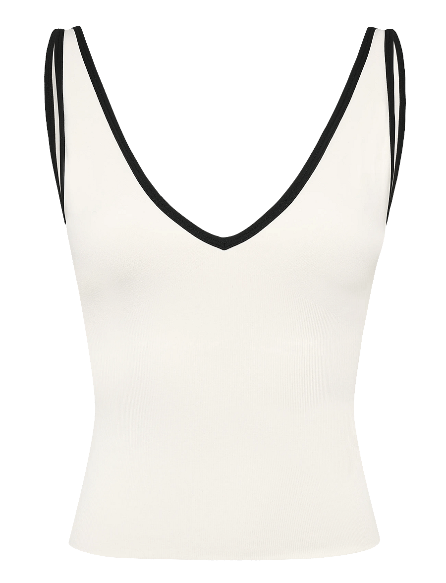 aim´n - Shape Seamless Deep Cut Singlet - toppe & t-shirts - cream black - 1