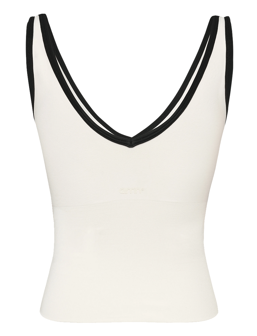 aim´n - Shape Seamless Deep Cut Singlet - toppe & t-shirts - cream black - 2